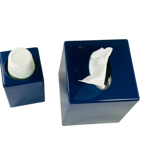 Vintage Oxford Lucite Cobalt Blue and Clear Tissue Box & Cup Holder Set - Picture 11 of 14